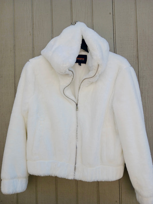 Women’s White Faux Fur Hooded Coat Size S