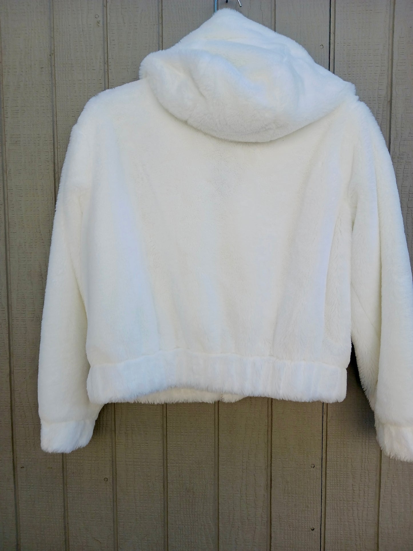 Women’s White Faux Fur Hooded Coat Size S